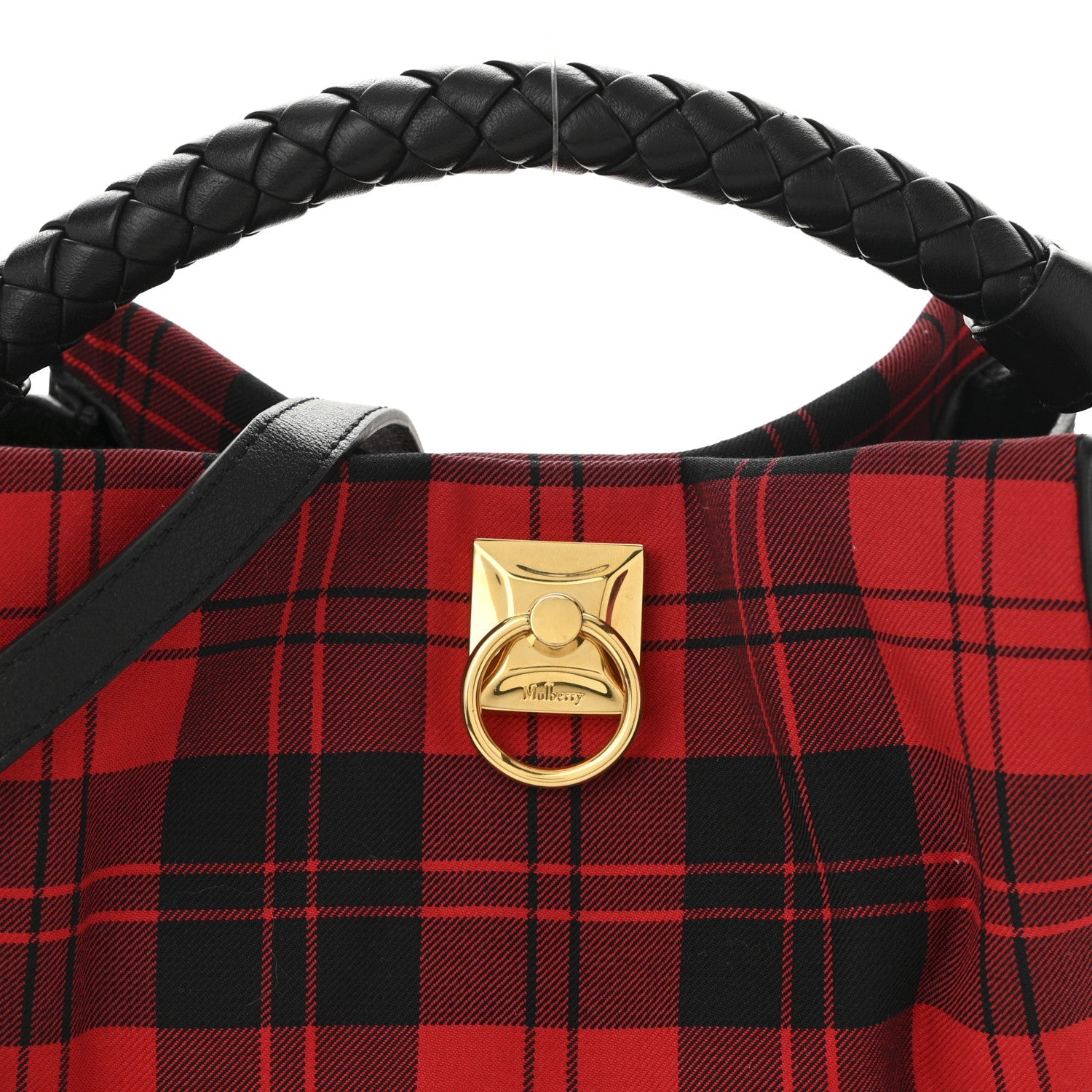 Calfskin Tartan Cotton Canvas Small Iris Tote Black Red Multicolor