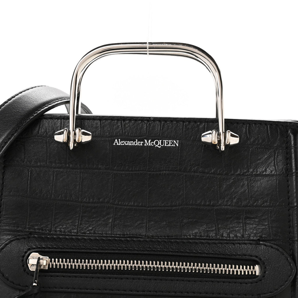Crocodile Embossed Calfskin The Short Story Shoulder Bag Black