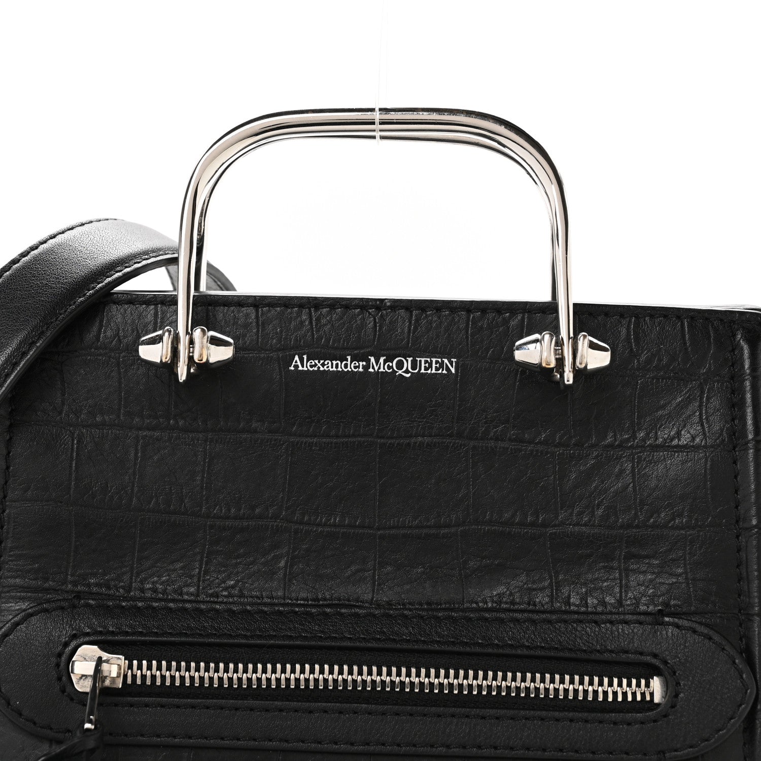 Crocodile Embossed Calfskin The Short Story Shoulder Bag Black