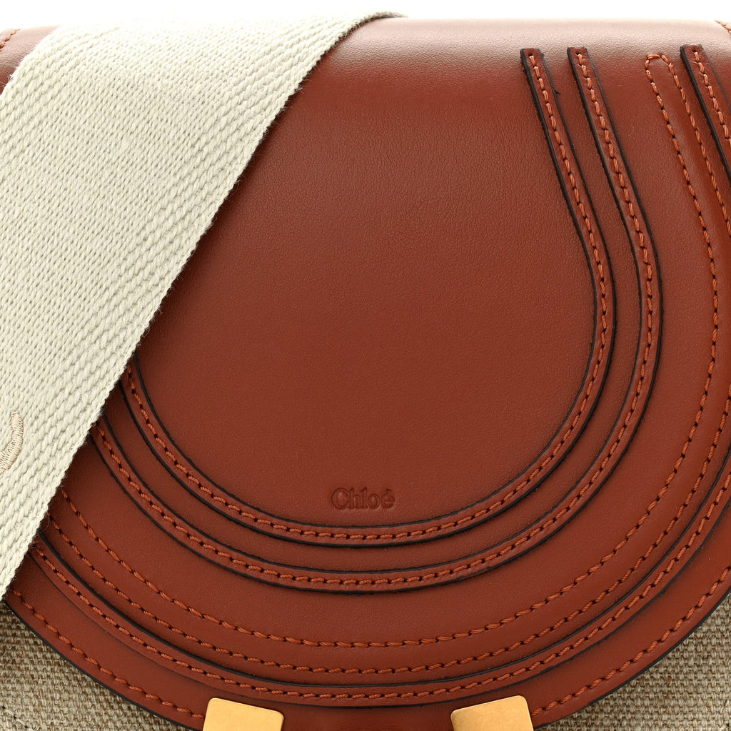 Linen Calfskin Small Marcie Saddle Bag Sepia Brown