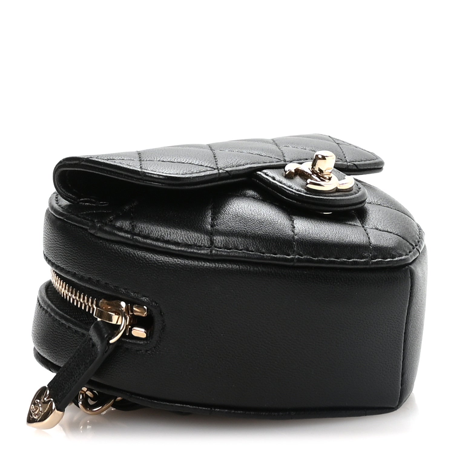 Lambskin Quilted CC In Love Heart Waist Belt Bag With Chain Black
