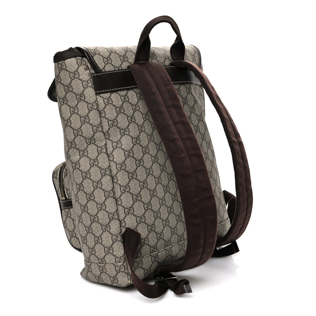 GG Supreme Monogram Medium Single Buckle Rucksack Backpack Beige Ebony Brown