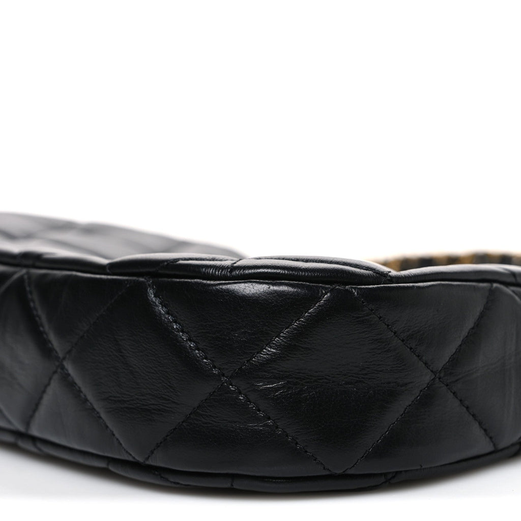 Crumpled Calfskin Quilted Braided CC Small Hobo Black
