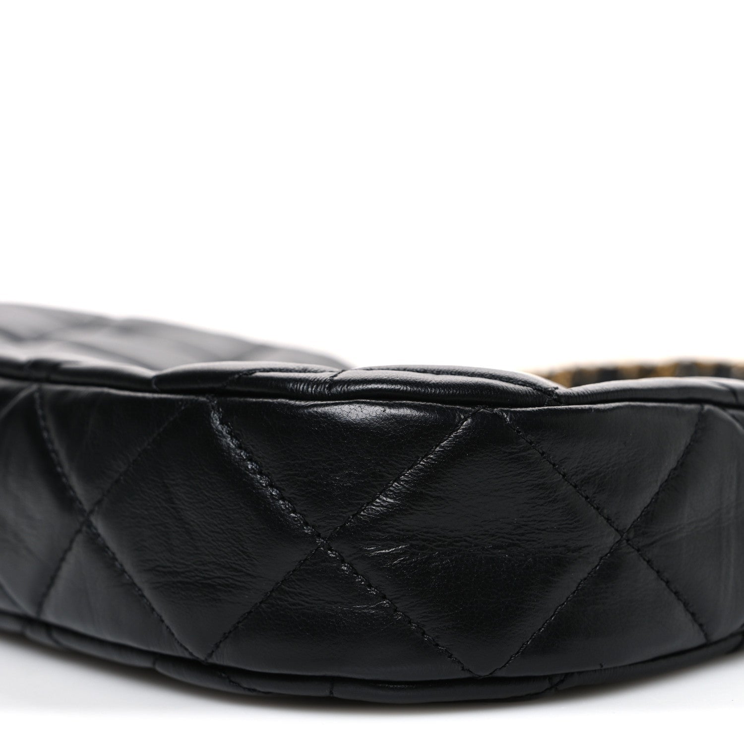 Crumpled Calfskin Quilted Braided CC Small Hobo Black