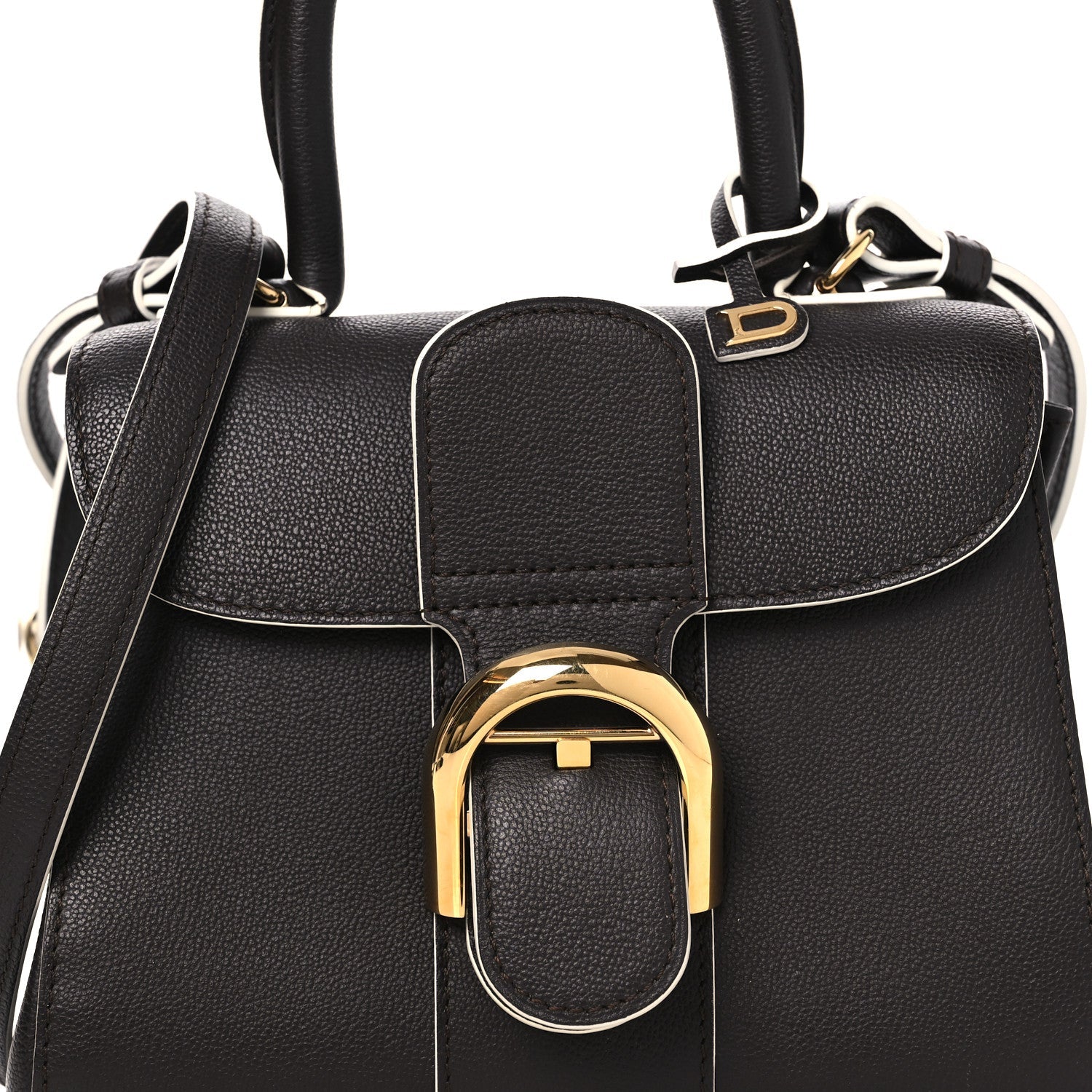 Grained Calfskin Bi-Color Brillant Mini Satchel Black