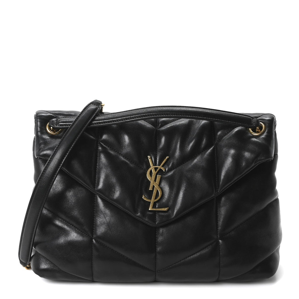 Lambskin Quilted Medium Loulou Puffer Monogram Chain Satchel Black