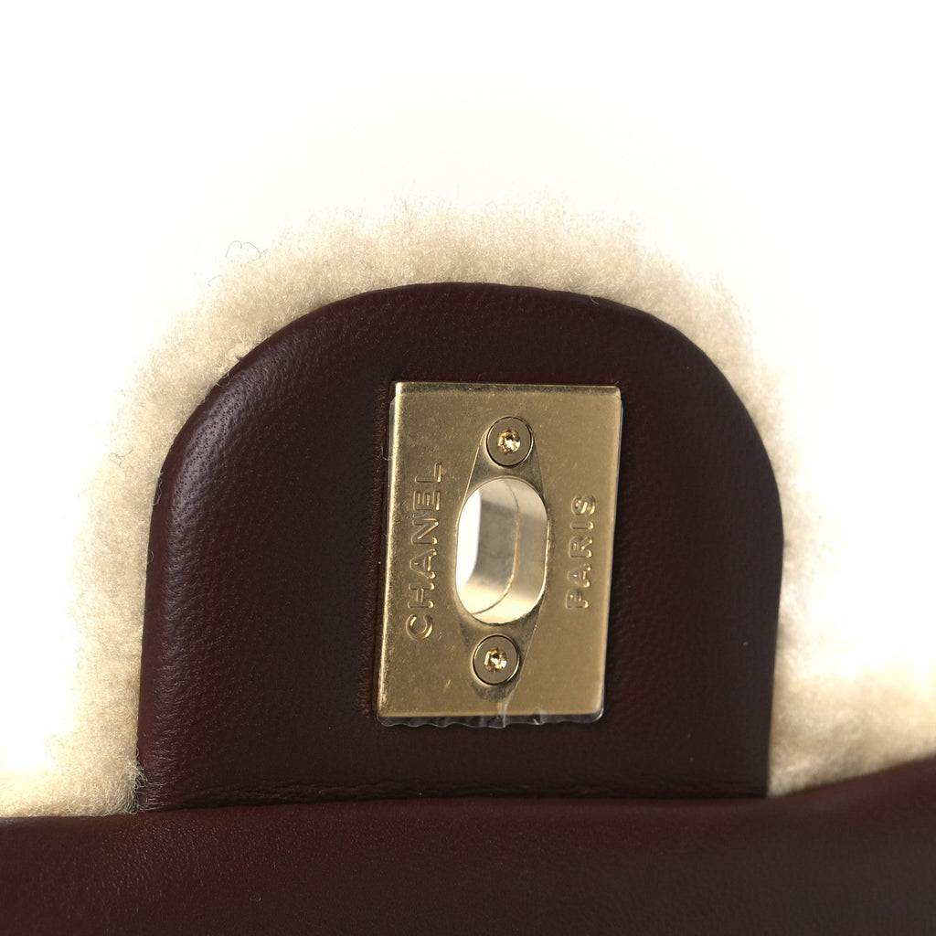 Shearling Lambskin Quilted Furry Coco Flap Dark Brown Beige