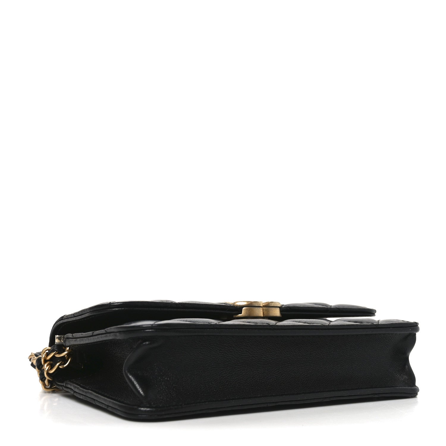 Lambskin Quilted Double Chain Flap Phone Holder With Chain Black