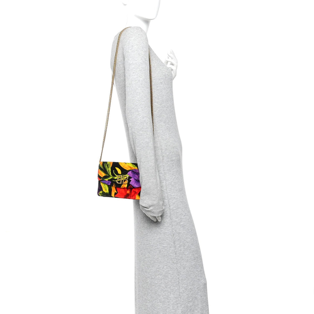 Velvet Floral Quilted BB Wallet On Chain Multicolor