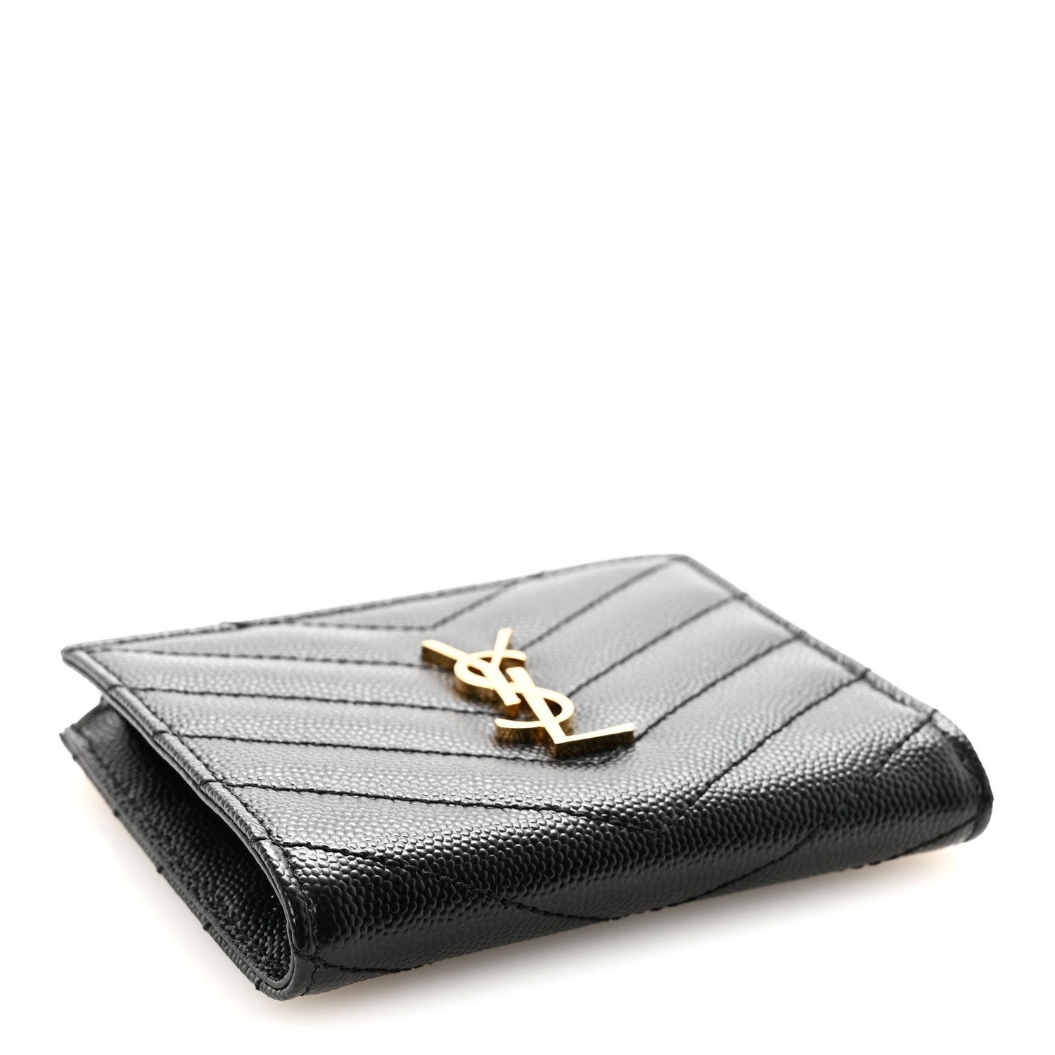 Grain De Poudre Matelasse Chevron Monogram Zipped Two-Part Wallet Black