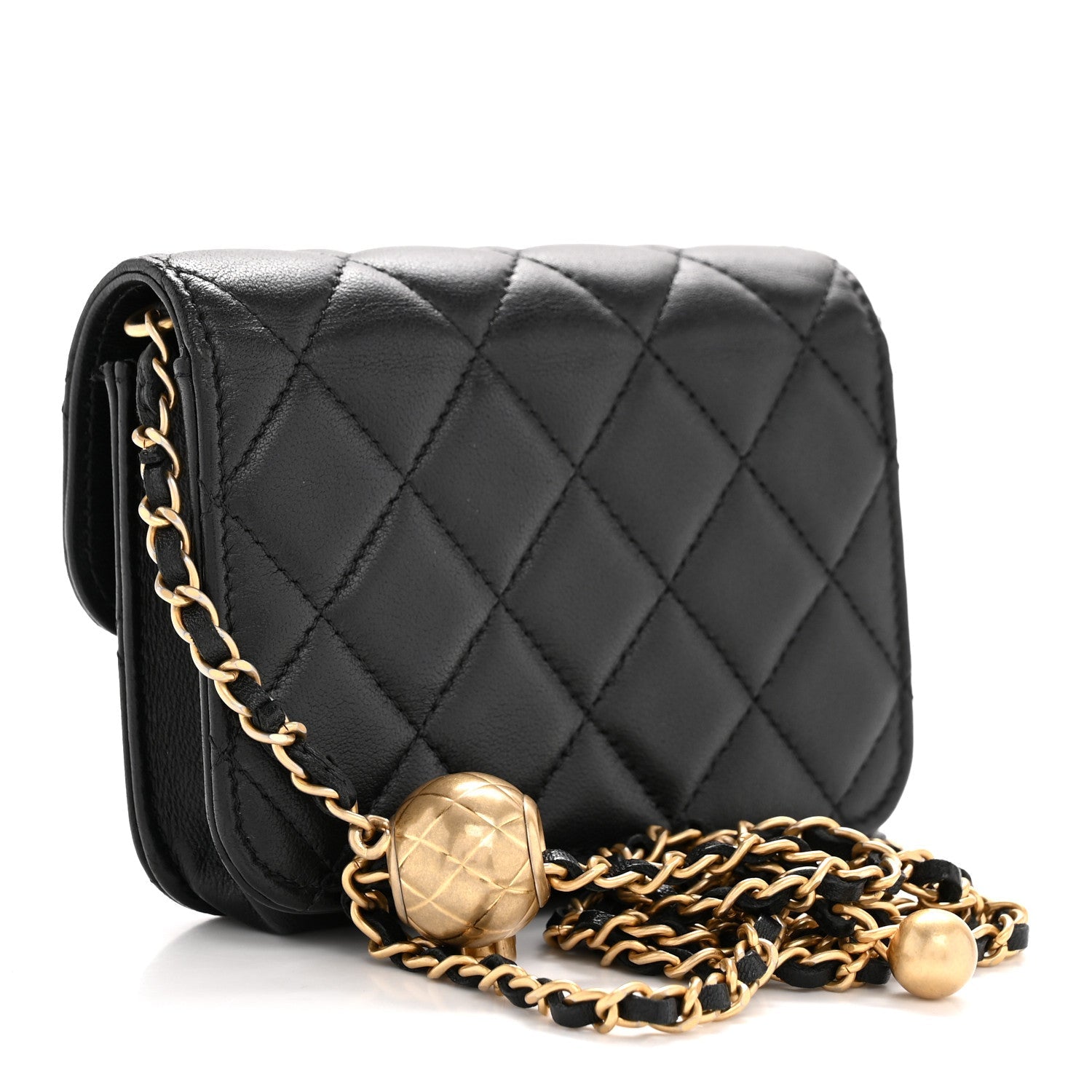 Lambskin Quilted Pearl Crush Flap With Chain Black