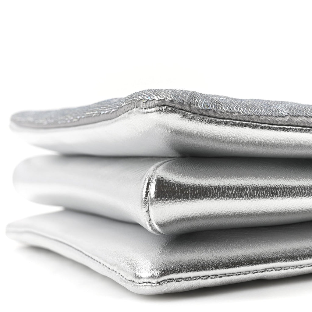 Satin Sequin Embroidered Monogram Coussin BB Silver