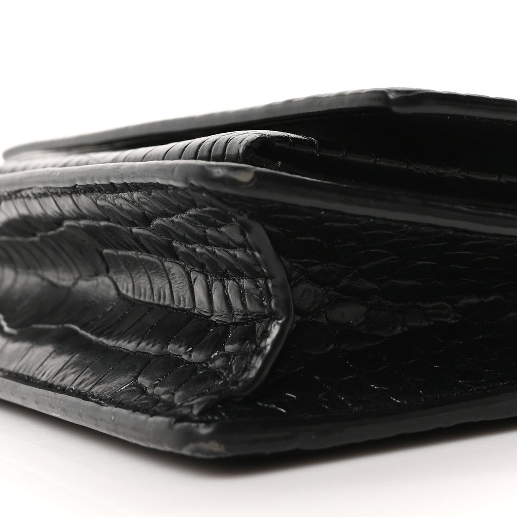 Calfskin Crocodile Embossed Monogram Sunset Top Handle Chain Wallet Black