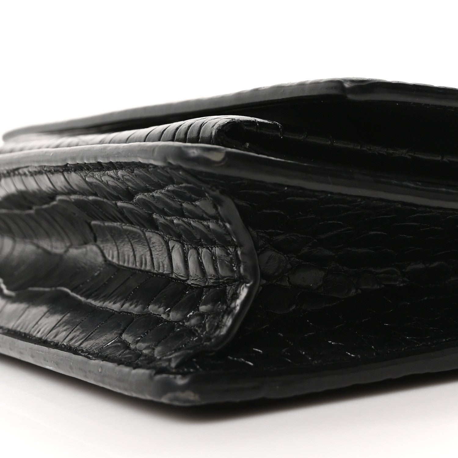 Calfskin Crocodile Embossed Monogram Sunset Top Handle Chain Wallet Black