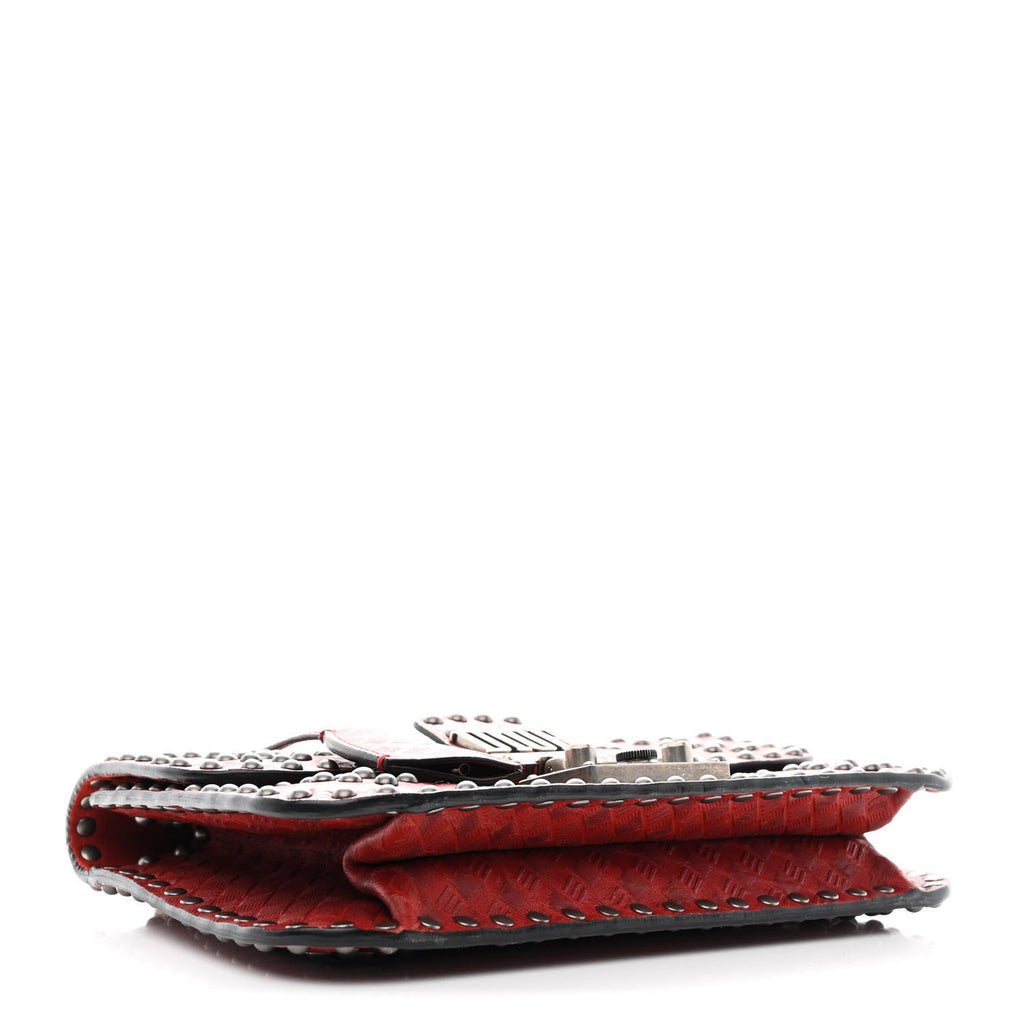 Calfskin Cannage Embossed Studded Small Dioraddict Flap Bag Red