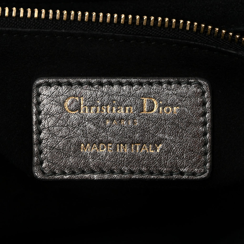 Metallic Grained Calfskin Cannage Medium Supple Lady Dior Steel