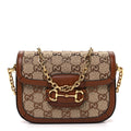 New Canvas Charisma Calfskin Crystal GG Monogram Mini Horsebit 1955 Shoulder Bag Camel Ebony