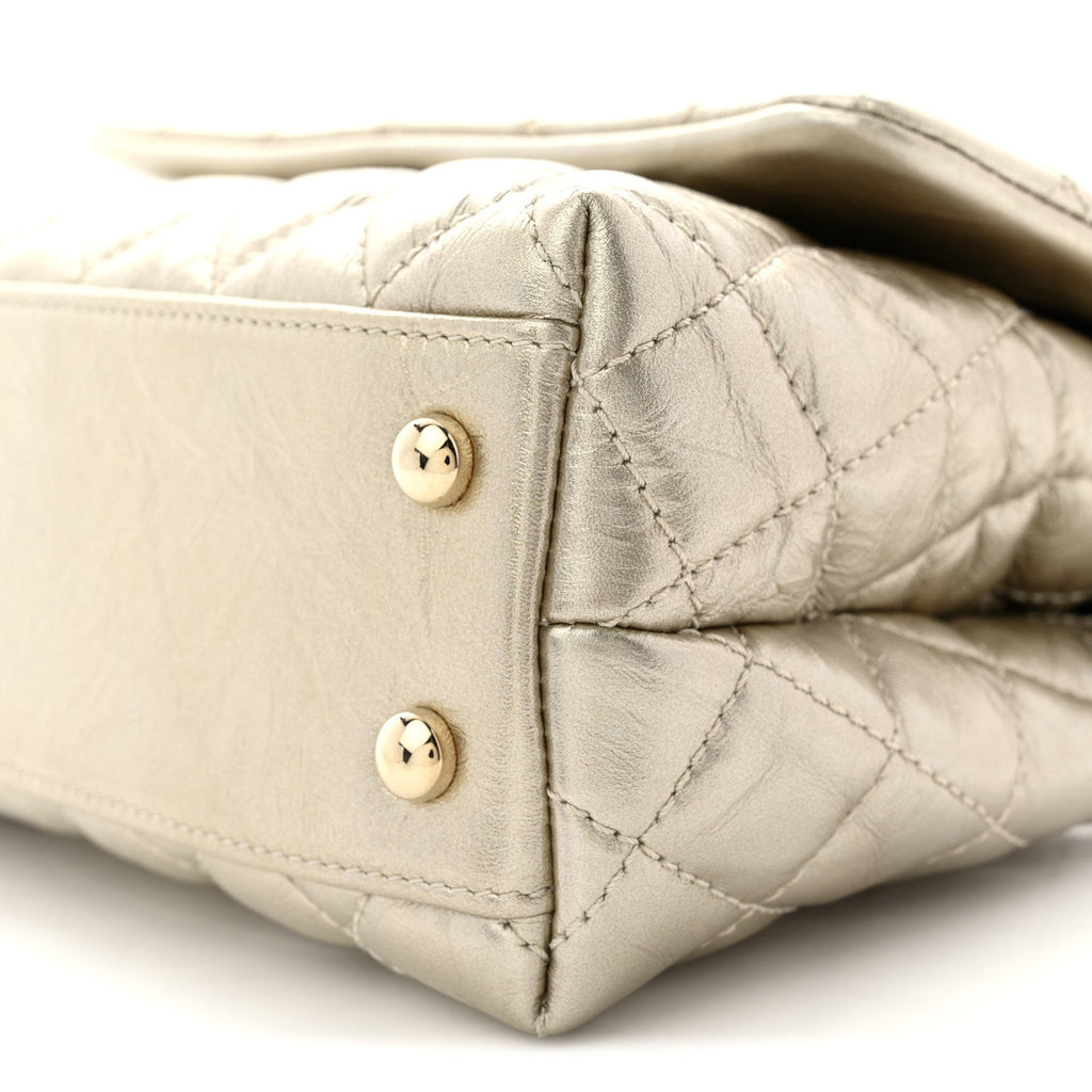 Metallic Aged Calfskin Quilted Mini Coco Handle Flap Gold