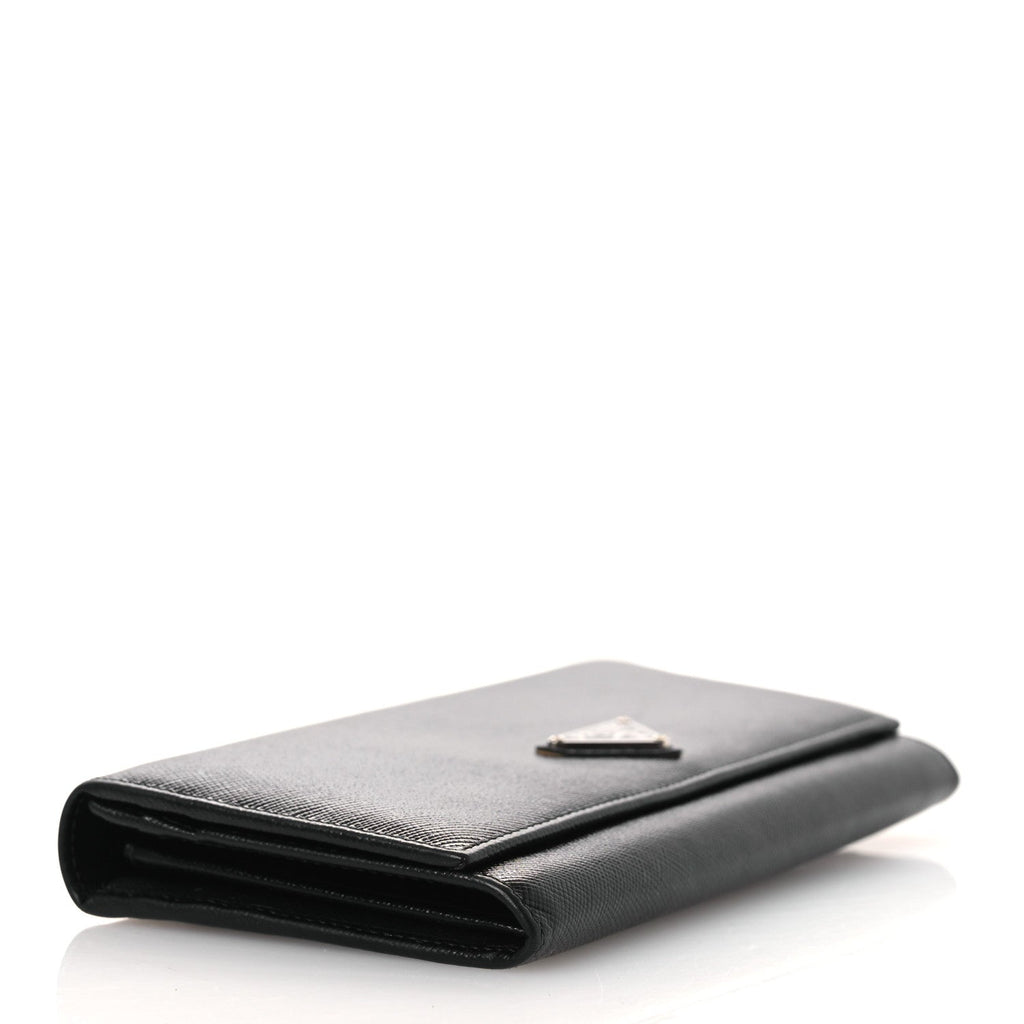 Saffiano Triangle Continental Flap Wallet Black