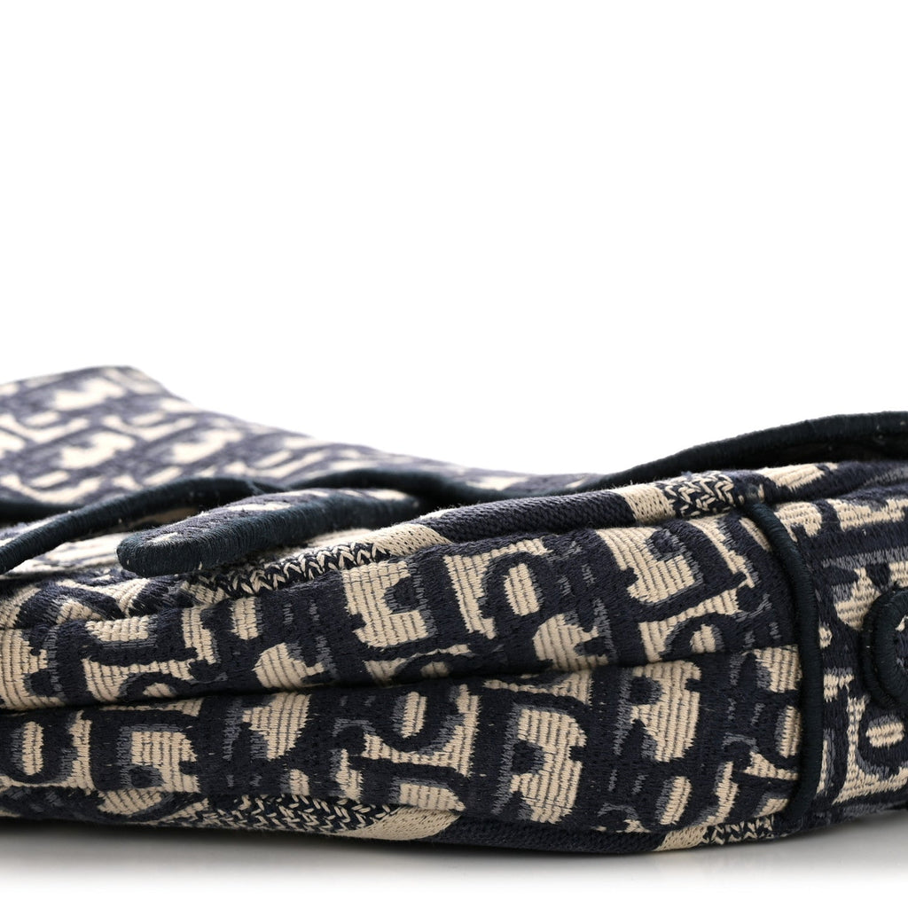 Oblique Embroidered Saddle Bag Blue