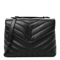 Calfskin Y Quilted Monogram Monochrome Small Loulou Chain Satchel Black