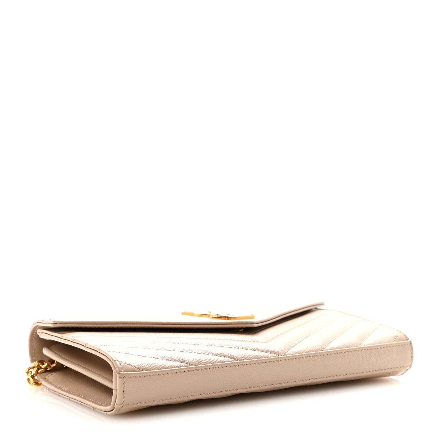 Grain De Poudre Matelasse Chevron Monogram Chain Wallet Dark Beige