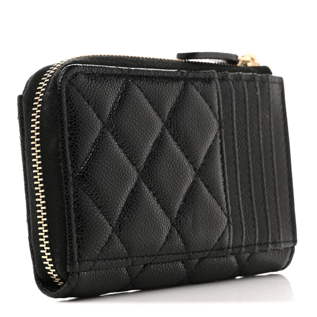Caviar Quilted CC Zip Around  Holder Black