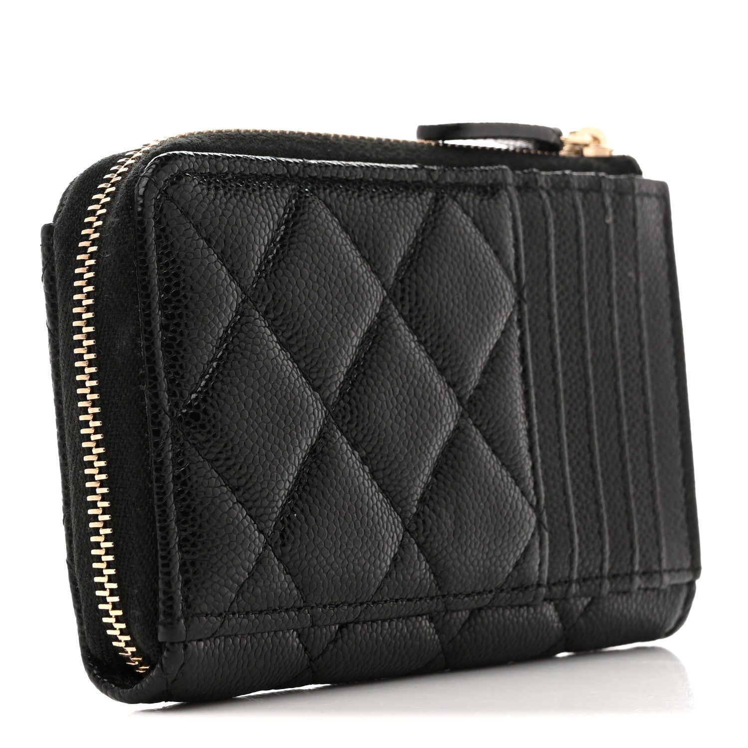 Caviar Quilted CC Zip Around  Holder Black