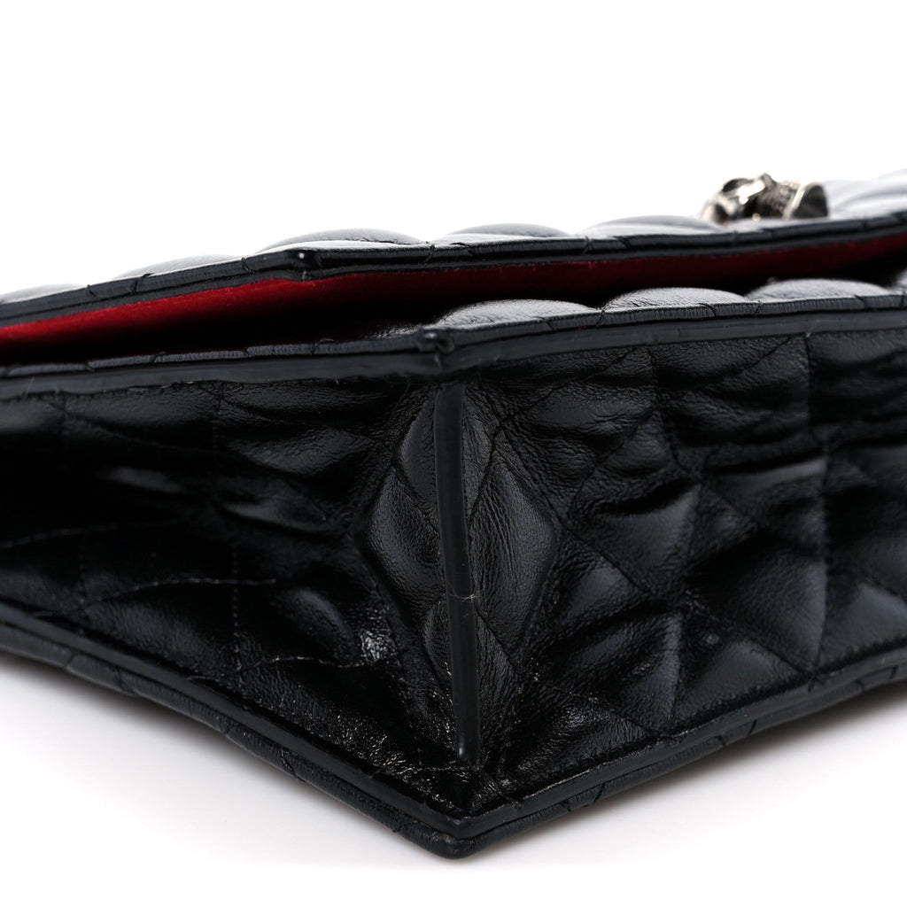 Calfskin Quilted Medium Skull Chain Crossbody Bag Black