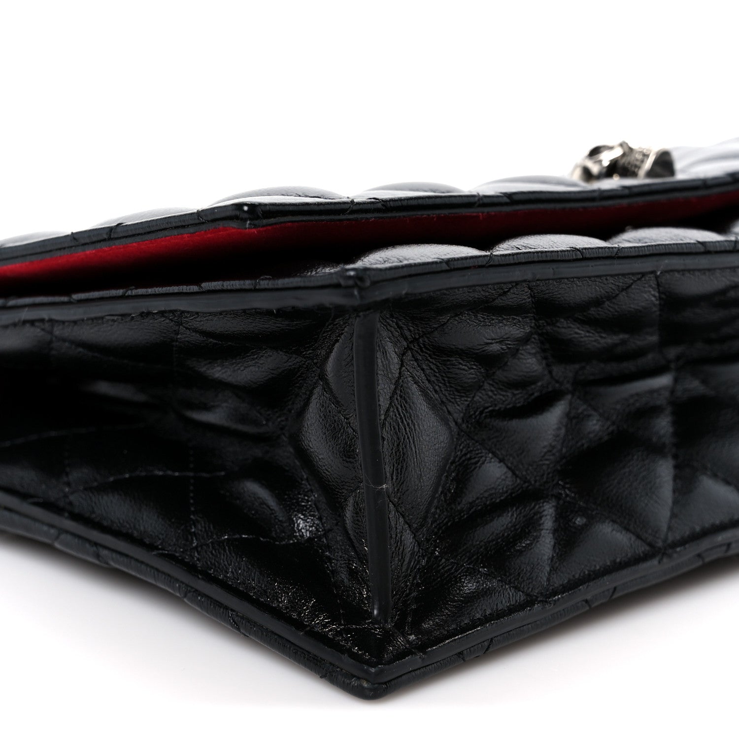 Calfskin Quilted Medium Skull Chain Crossbody Bag Black