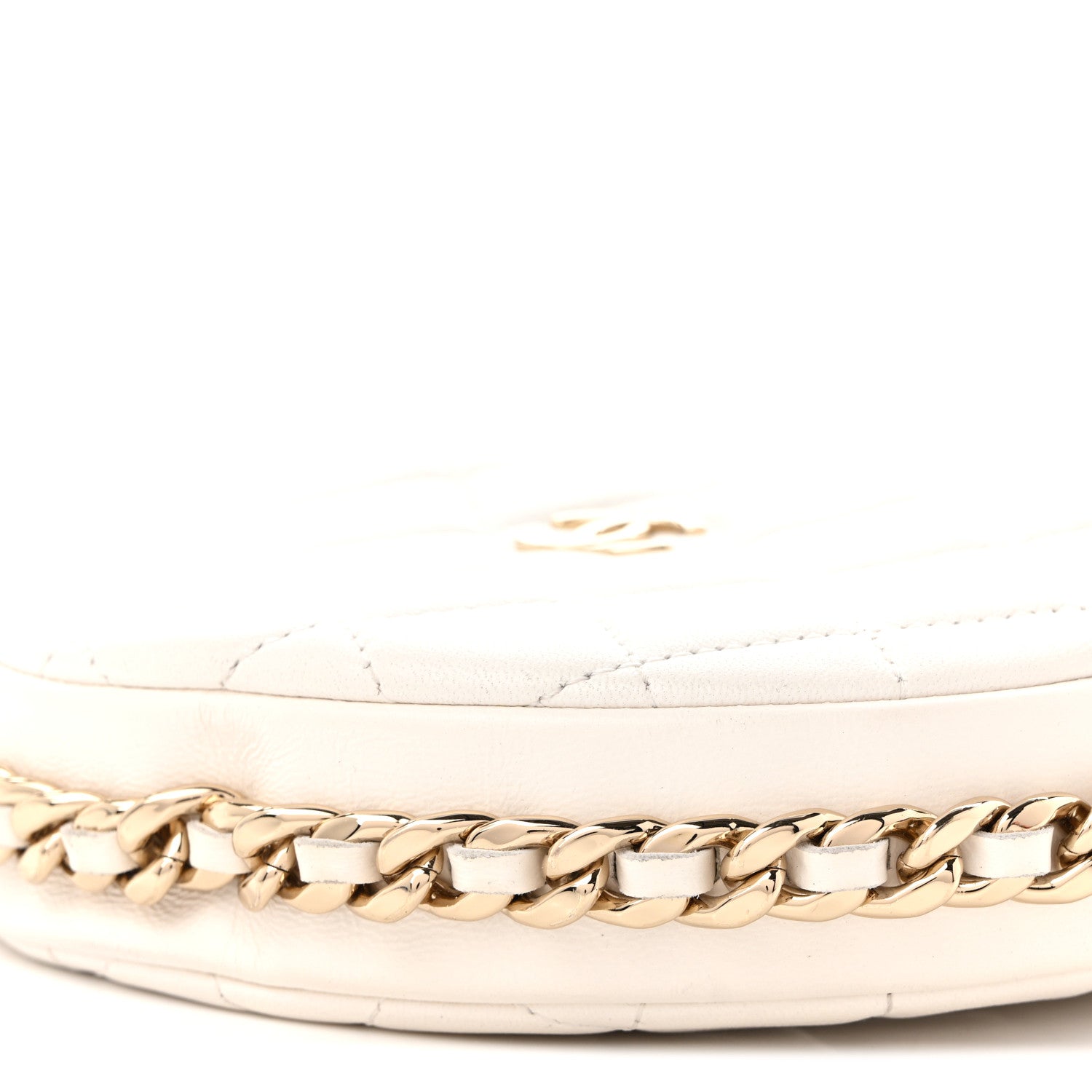 Lambskin Quilted Chain Around Pouch Hobo White