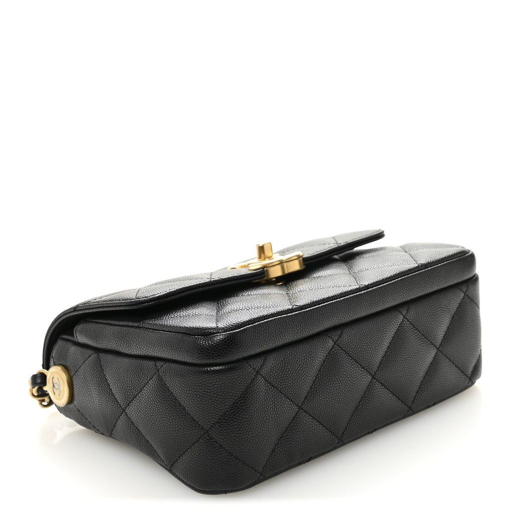 Shiny Caviar Quilted Mini Flap Black
