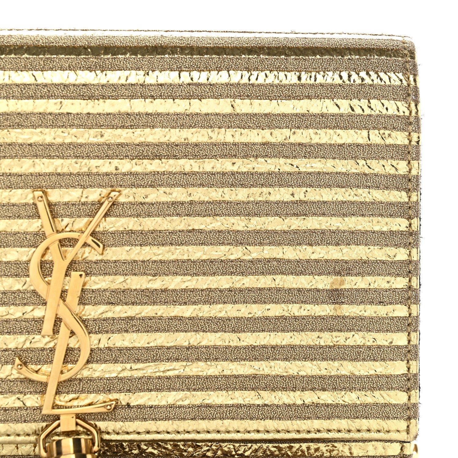 Metallic Goatskin Lambskin Classic Monogram Kate Tassel Chain Wallet Gold
