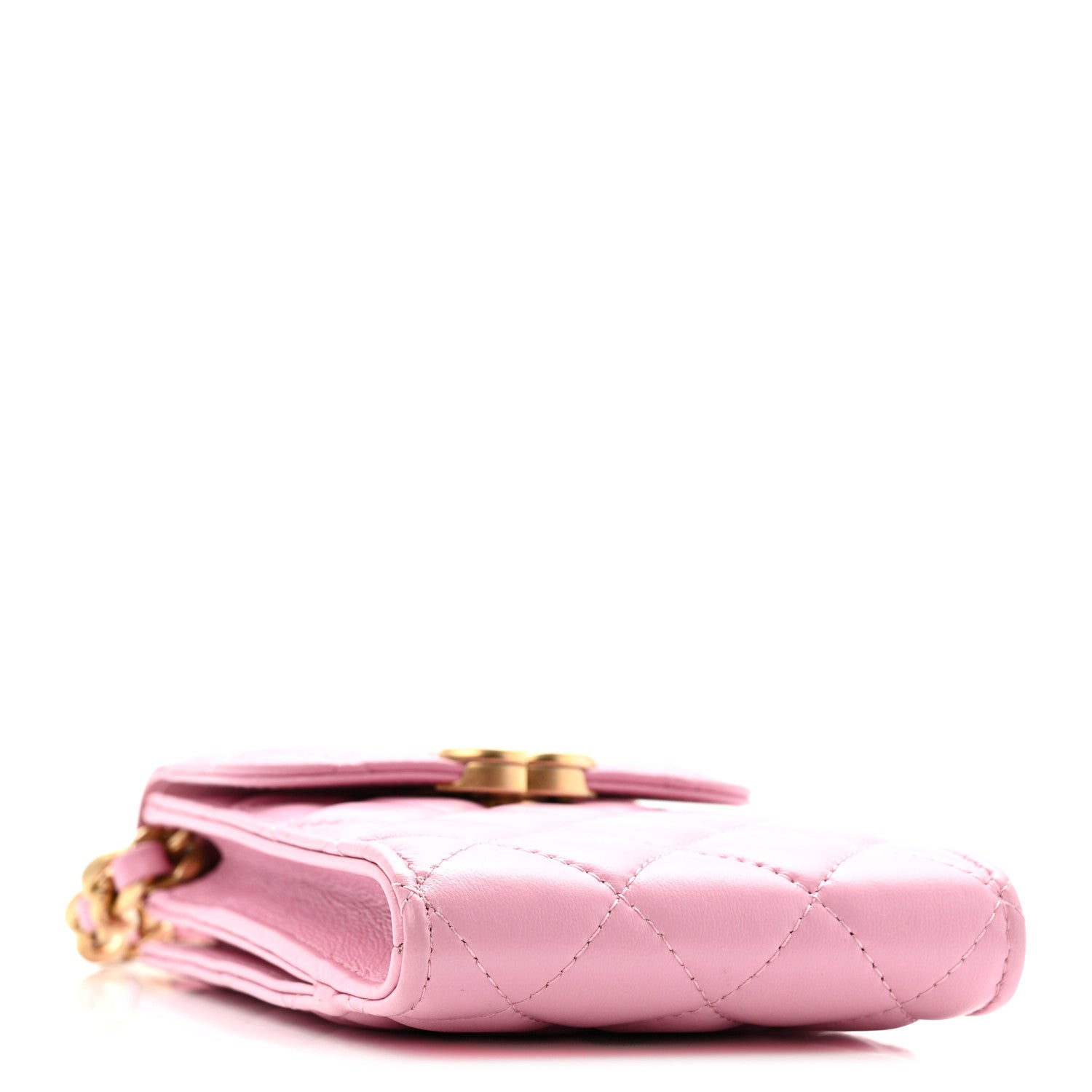Lambskin Quilted Lacquered Chain Phone Holder With Chain Dark Pink