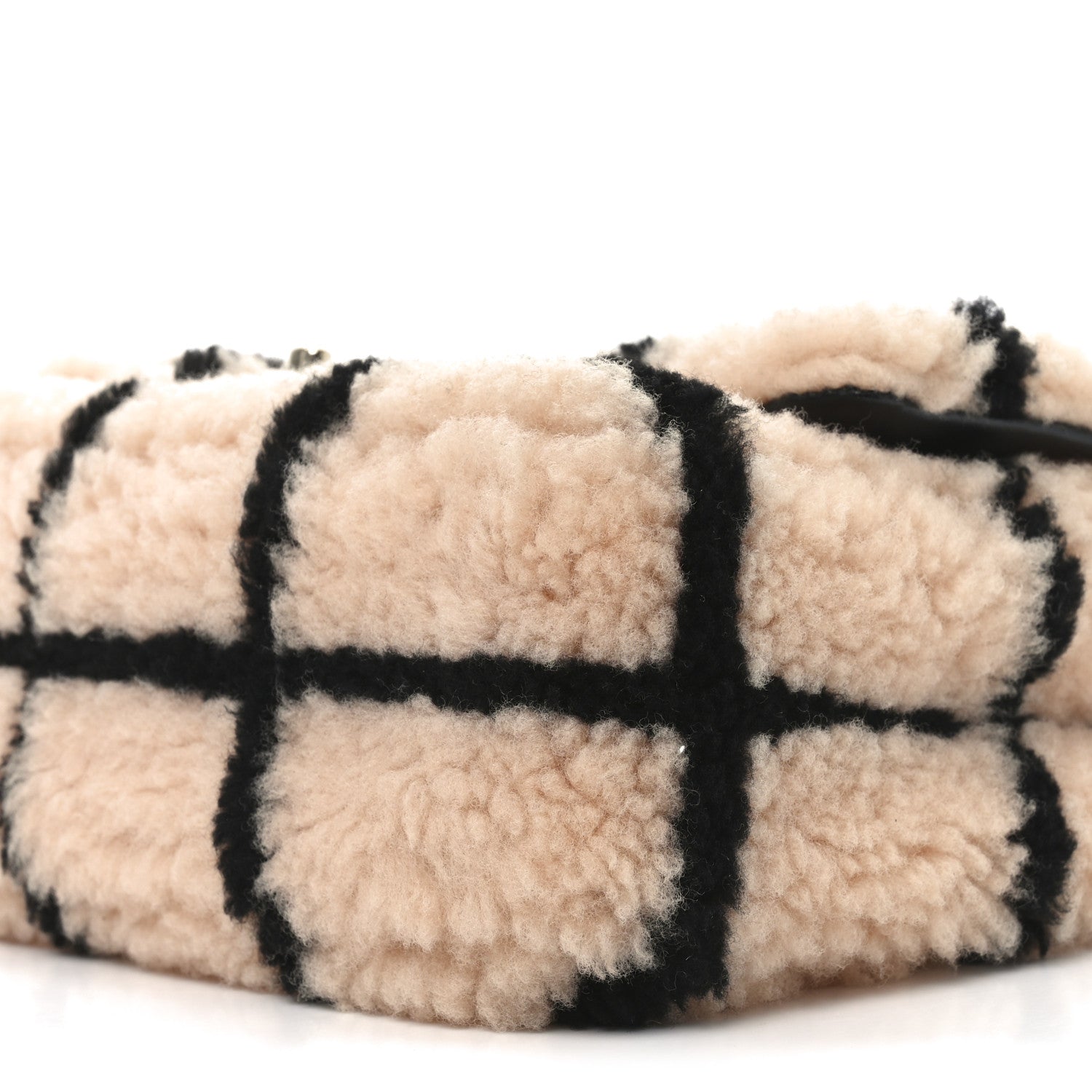 Shearling Lambskin Large Fluffy Tartan Single Flap Pink Black