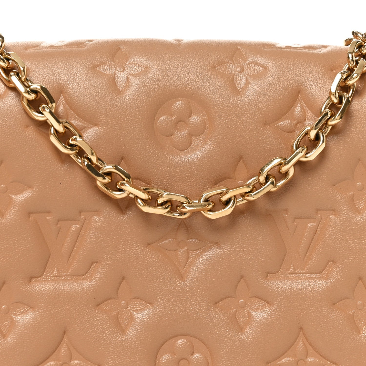 Lambskin Embossed Monogram Pochette Coussin Camel