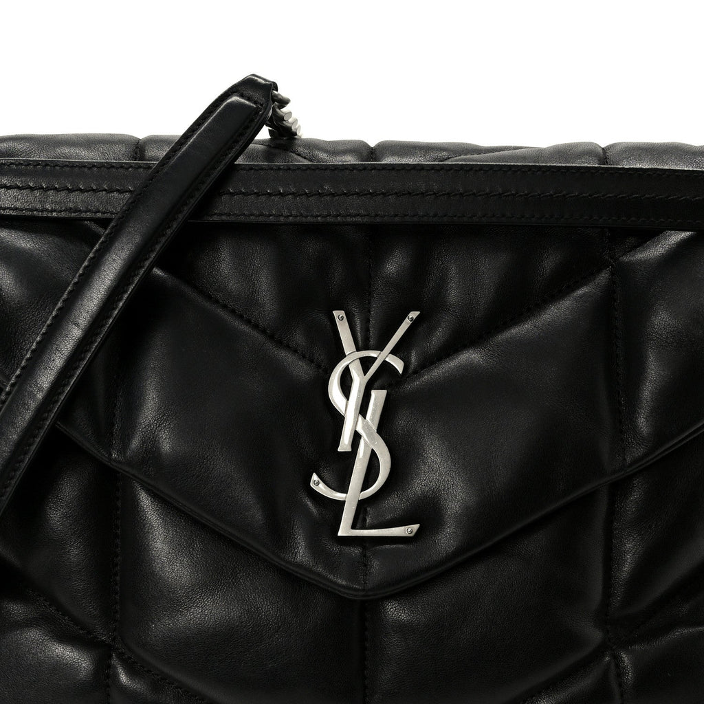 Lambskin Quilted Medium Loulou Puffer Monogram Chain Satchel Black