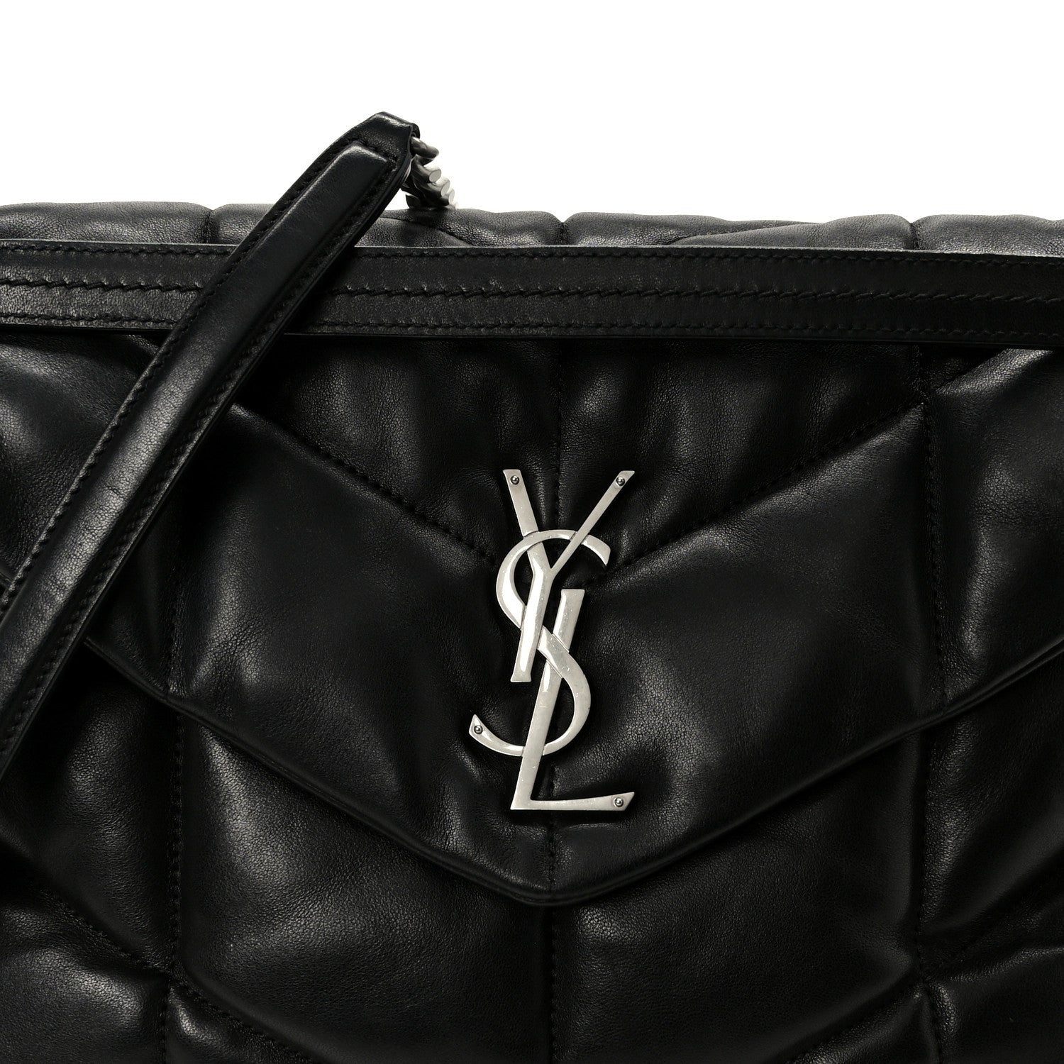 Lambskin Quilted Medium Loulou Puffer Monogram Chain Satchel Black