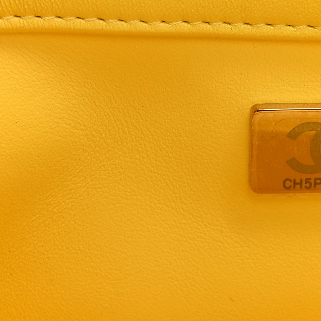 Iridescent Lambskin Quilted Mini Rectangular Pearl Crush Flap Yellow