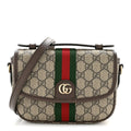 GG Supreme Monogram Textured Dollar Calfskin Small Ophidia Top Handle Shoulder Bag Beige Brown