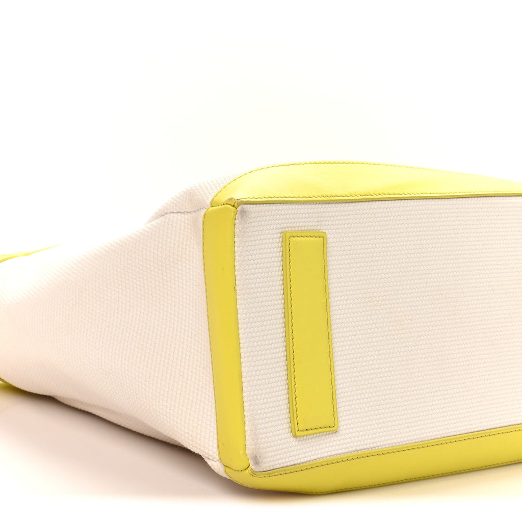Canvas Calfskin Mini Logo Tote White Yellow