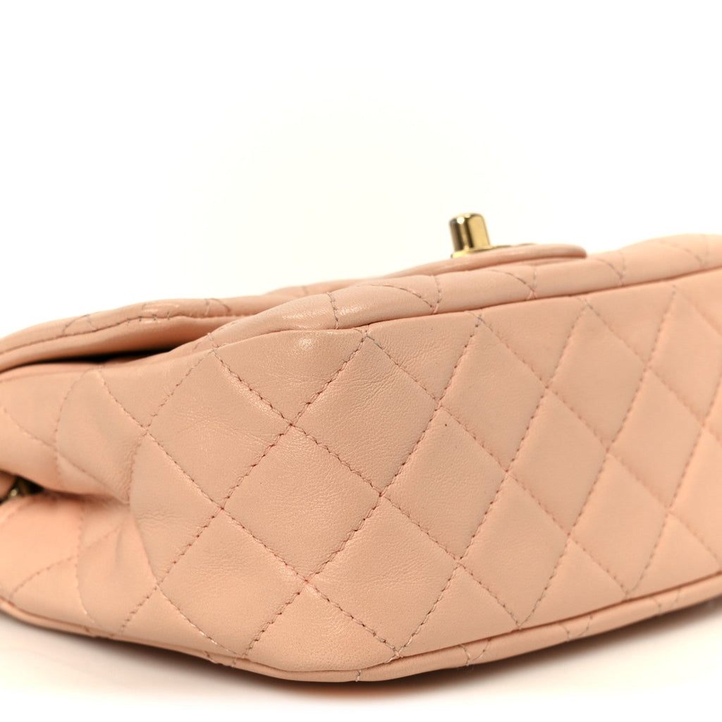 Lambskin Quilted Mini Pearl Crush Flap Light Orange