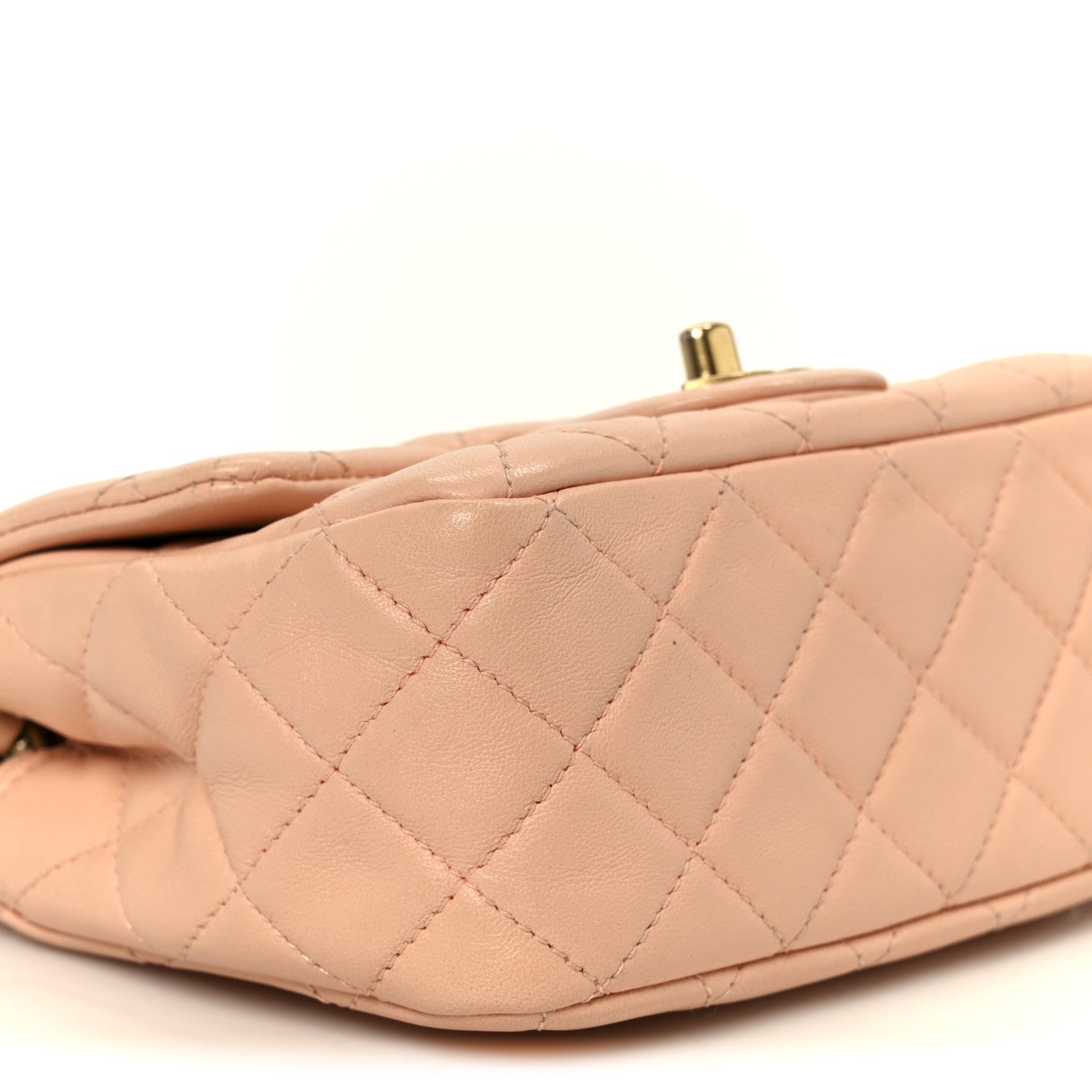 Lambskin Quilted Mini Pearl Crush Flap Light Orange