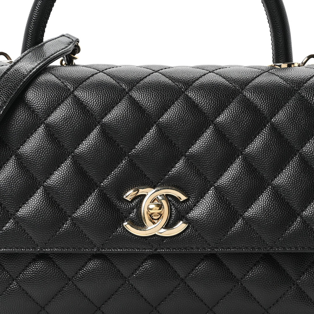 Caviar Quilted Small Coco Handle Flap Black
