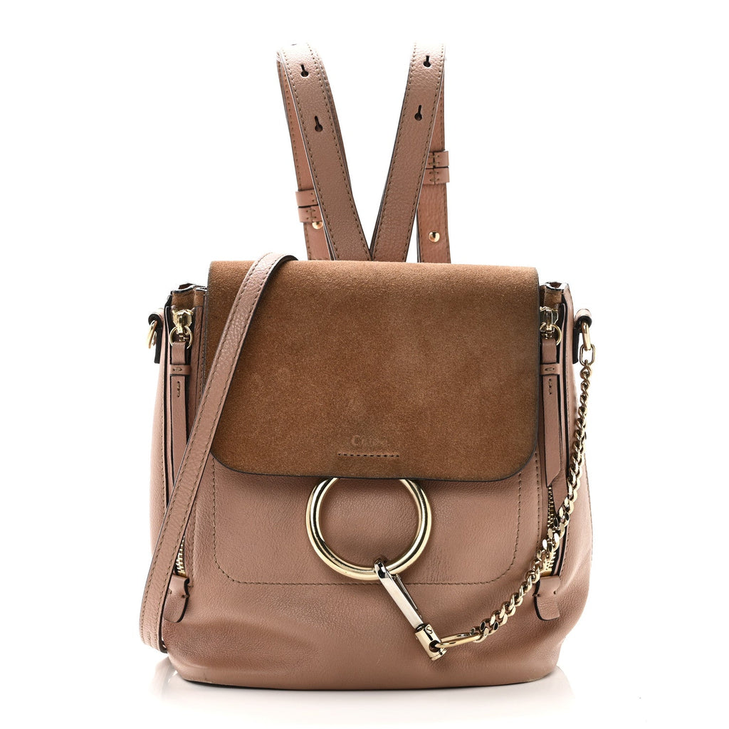 Suede Calfskin Medium Faye Backpack Nougat