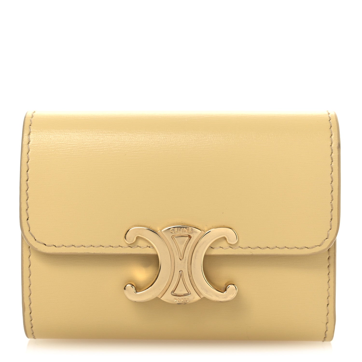 Shiny Calfskin Compact Triomphe Wallet With Coin Purse Pollen