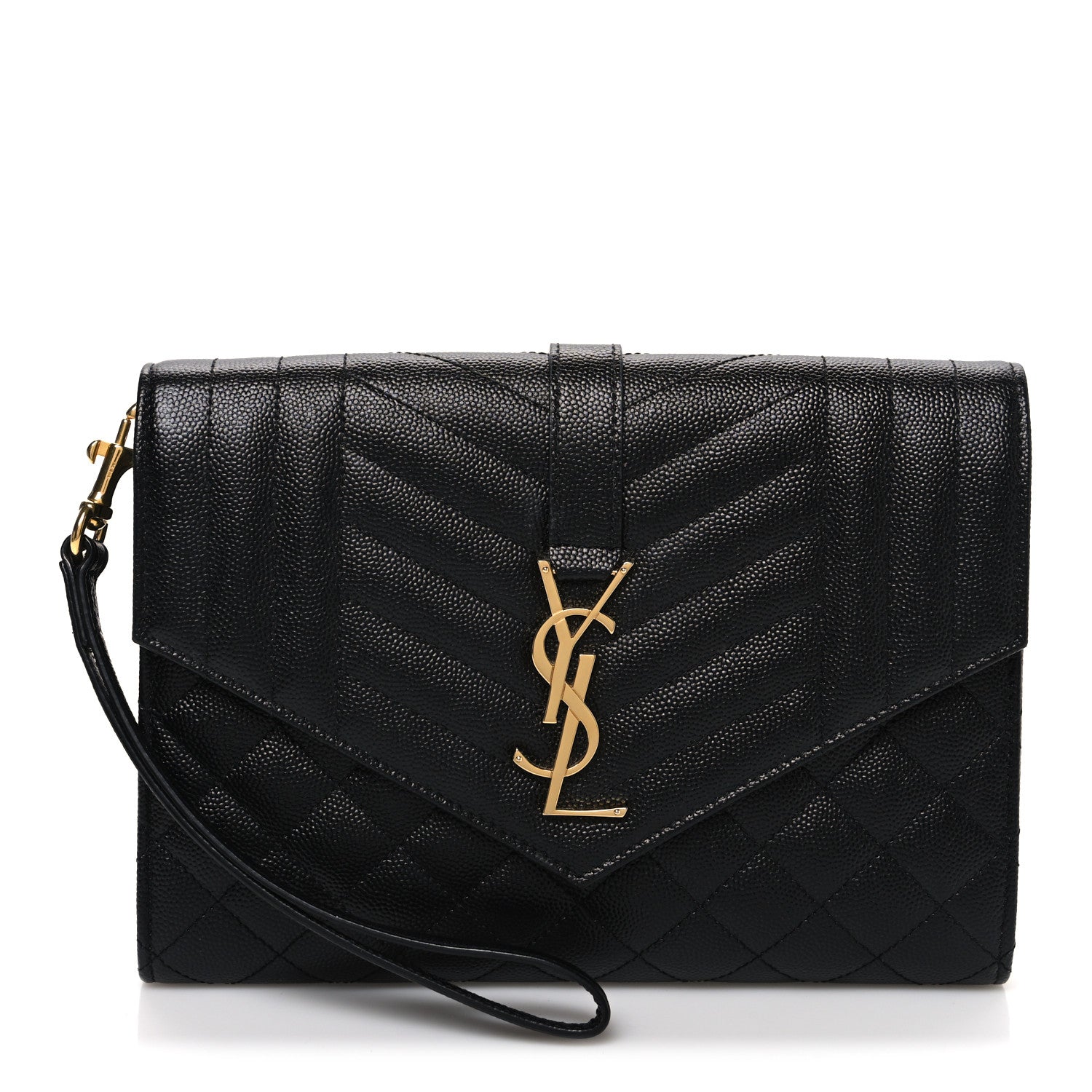 Grain De Poudre Textured Mixed Matelasse Triquilt Monogram Clutch Black