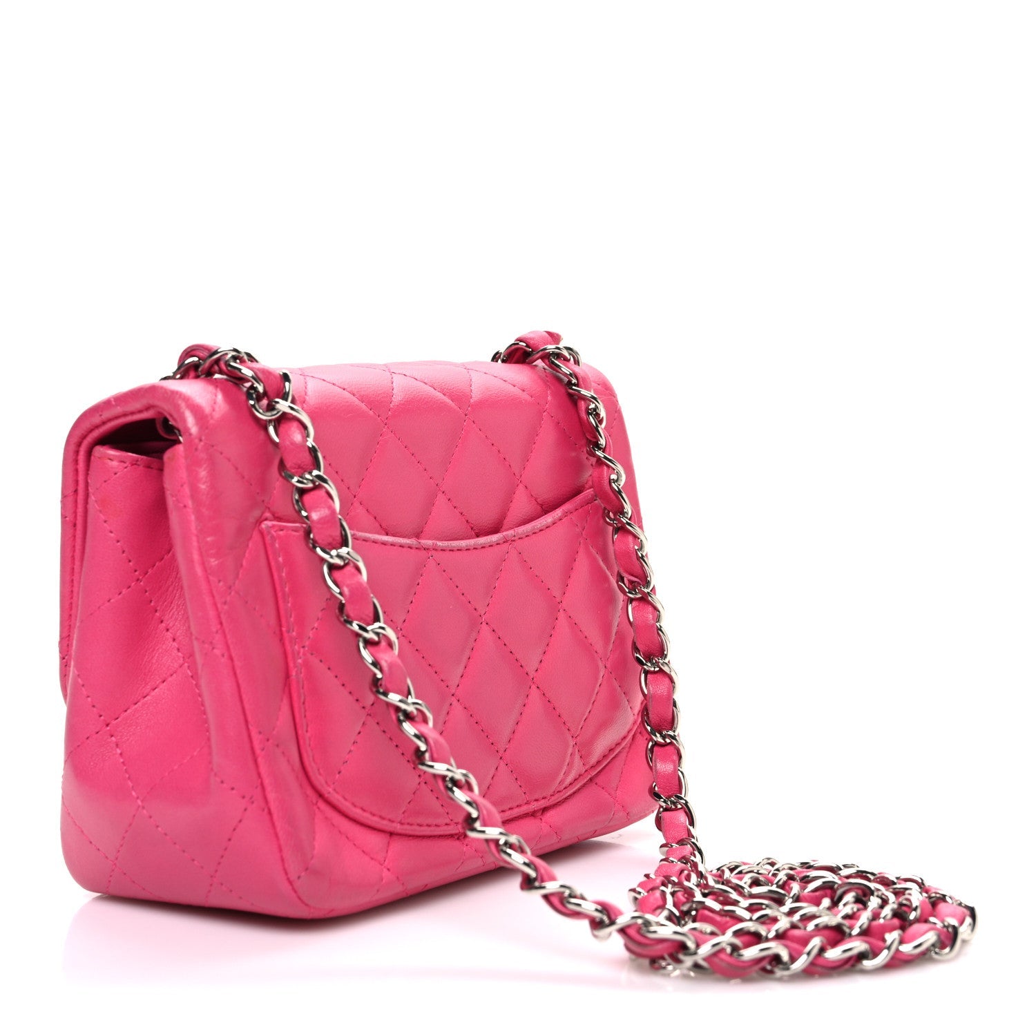 Lambskin Quilted Mini Square Flap Dark Pink