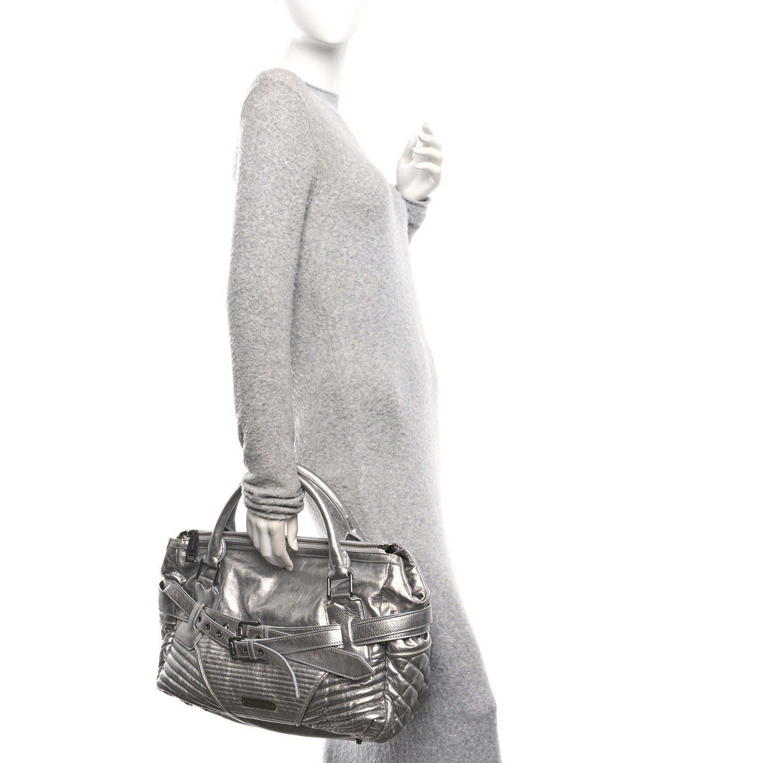 Metallic Calfskin Winnieford Satchel Silver