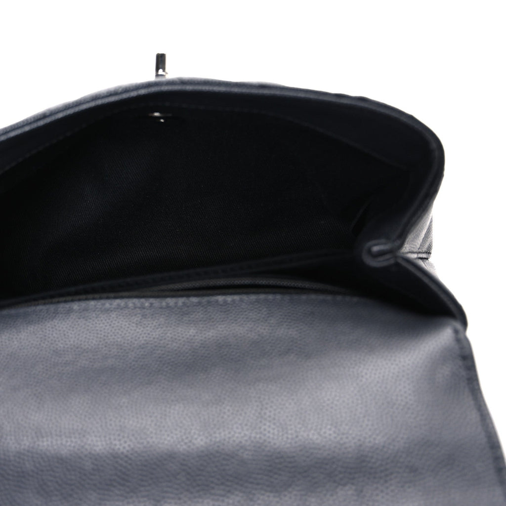 Caviar Chevron Quilted Mini Coco Handle Flap Dark Grey